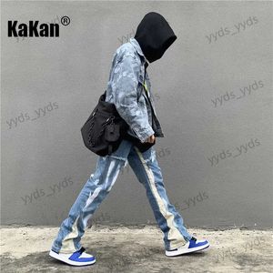 Jeans da uomo Kakan High Street New Wash Jeans con giunture in inchiostro maculato Jeans lunghi svasati larghi dritti personalizzati K027-G2490 T231123