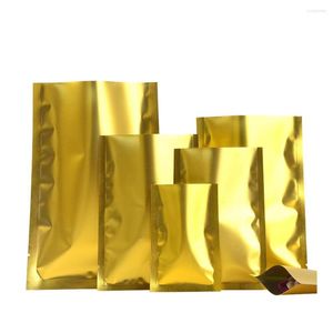 Aufbewahrungsbeutel 100 Stück mattgoldene Aluminiumfolie Open Top Verpackung Vakuum-Heißsiegel Mylar flach für trockenen Blumentee