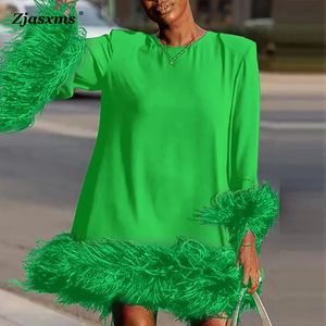 Vestidos casuais básicos inverno flare manga femme pullover vestido na moda sexy retalhos penas mulheres noite queda elegante oneck aline mini 231123