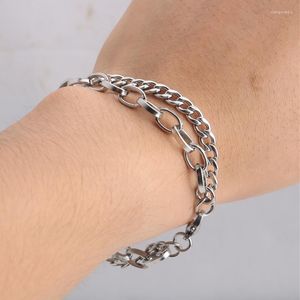 Link Bracelets Stainless Steel Bracelet Couple Punk Hip-Hop Rock OT Buckle Double Rope Stitching Ladies Men