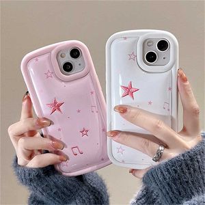 携帯電話のケースIns韓国のかわいい刺繍星iPhone 14 13 12 11 Pro Maxスタイリッシュな光沢のある光沢のあるショックプルーフソフトカバーJ230421