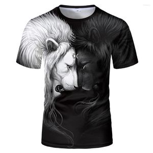 Herren T-Shirts Schwarz-Weiß-Löwe 3D-gedrucktes Hemd Cooles Tiermuster 2023 Mode-Sommer-Kurzarm-Oberteile T-Shirt Junge Mädchen