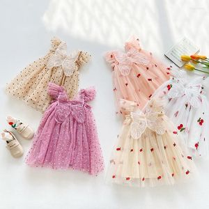 女の子のドレスベビーガールサマードレスノースリーレスかわいいプリントキッズメッシュ子供パーティーサンドレス服幼児ファッション12m