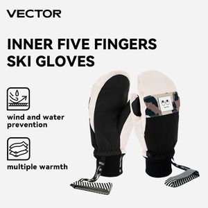 Лыжные перчатки VECTOR Женские профессиональные лыжные перчатки с пятью пальцами Сверхлегкие утолщенные теплые зимние флисовые варежки Водонепроницаемые перчатки для сноуборда 231122