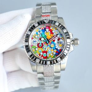 Shinny Herrenuhr, Regenbogen-Lünette, automatisch, mechanisch, 8215, Montre De Luxe, Edelstahlarmband, modische Armbanduhr, wasserdicht, 42 mm