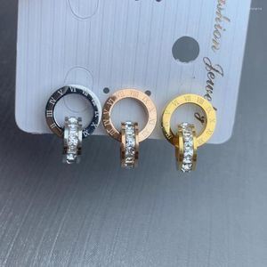 Creolen Mode Edelstahl CZ Strass Römische Ziffern Für Frauen 2023 Luxus Trend Schmuck Stud