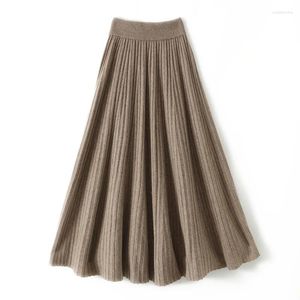 Skirts Autumn And Winter Thickened Pure Wool Knitted Pleated Skirt For Women's Casual Versatile Half Solid Color