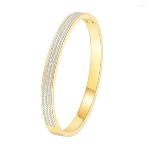 Bangle Stainless Steel Gold Color Three Row Rhinestone Cuff Bangles Bracelets Lovers Jewelry Valentine's Day Gift