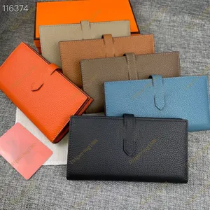 Classic Designer Wallet New lychee leather bag Zipper Vertical business card holder Fashion gold button long square change handbag