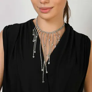 Chains Fashion Women Full Rhinestone Necklace Multilayer Long Tassel Charm Choker Jewelry On The Neck Collar Wedding Gift