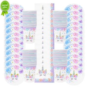 Nya 48 st/set unicorn disponibla bordsartiklar pappersplatta servett kopp enhörning flicka födelsedagsfest dekorationer barn gåvor baby shower