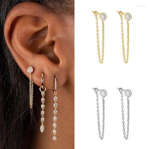 Studörhängen crmya boho kedja rund kubik zirkonia silver guld fylld piercing dingle tofs smycken grossist