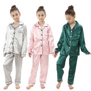 Pyjamas Mädchen Rosa Satin Pyjamas Sets Kinder 2 Stück Nachthemden Loungewear Jungen Seidenpyjamas Teenager Nachthemden Nachtwäsche für 214T 231122