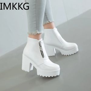 Boots Black White Platform Ankle Boots for Women High Heels Boots Ladies Zip Autumn Winter Booties Woman Boots Shoes 231123