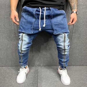 QNPQYX New Men Hip-Hop SportCorset Pants with Pocket Slim Leather Long Zipper Pantalones HombreStreet Pencil Pants