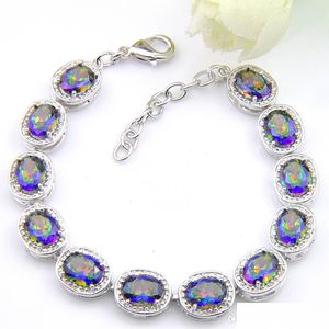 Tennis 5 Pcs Lot Retro Rainbow Natural Mystic Topaz Gem Luckyshine 925 Sier For Women Wedding Gift Zircon Bracelet 8 Inch Drop Deliver Dht6I