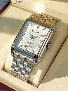 腕時計の豪華なドレスウォッチ自動男性ビジネス自己威厳のあるメカニカルリストウォッチCirni長方形ステンレス鋼カレンダー時計2022q231123