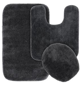 Bath Mats Garland Rug Traditional 3 Piece Nylon Washable Badrumset Dark Grey