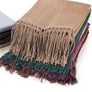 Scarves Glitter Scarf For Women Plain Shimmer Fringe Viscose Bufandas Muslim Hijab Cap Fashion Chiffon