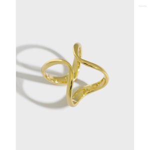 Klusterringar 18k guld verklig. Autentisk 925 Sterling Silver White/Gold Double Rows Holliw Regular Line Ring Chunky Justera smycken TLJ1449