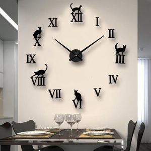 Desk Table Clocks Large Wall Quartz Needle 3D DIY Decorative Kitchen Acrylic Mirror Stickers Oversize Home Decor 230422