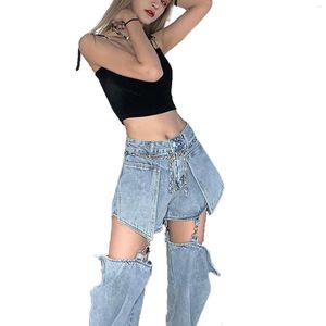 Women's Pants Women Multifunctional Straight-leg Blue Solid Color Detachable Jeans XS/ S/ M/ L/ XL