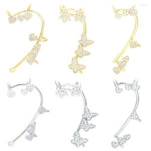 Orecchini a cerchio EYIKA Luxury Gold Silver Color Flower Butterfly Ear Clip per donna Zircone lucido cuore Nessun polsino penetrante Gioielli da sposa