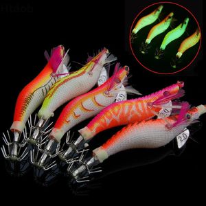 Fishing Hooks 5pcs Luminous Squid Jigs Prawn Hook Wooden Bionic Shrimp Baits Lures For Saltwater 7 32g 231123