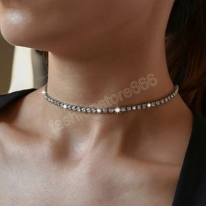 Silverfärg Crystal Choker Simple Acrylic Imitation Zircon Chain Halsband Cleavicle Chain Halsband för kvinnor Party Jewelry Gift