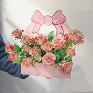 Confezione regalo 10 pezzi Borsa tote creativa con fiocco abbronzante Scatola per imballaggio di fiori Scatole per bouquet di rose per