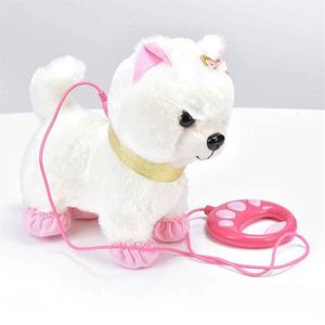 روبوت كلب التحكم في صوت الكلب التفاعلي ألعاب Plush Puppy Pet Walk Bark Leash Teddy Toys للأطفال هدايا عيد ميلاد LJ2258G