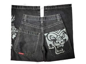 Mäns jeans streetwear jnco jeans y2k retro hip hop cartoon tiger grafiska baggy jeans svarta byxor mens nya harjuku gotiska breda benbyxor t231123