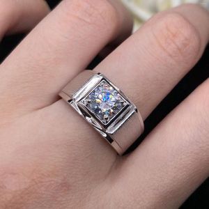 Cluster Rings Certified Solid 14K White Gold AU585 Ring 1CT Moissanite Engagement For Man Valuable Gift Husband