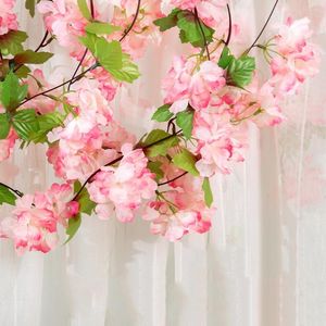 Decorative Flowers 176cm Artificial Cherry Blossom Rattan Flower With Leaves Wall Hanging Garland Wedding Home Garden Party Decoration