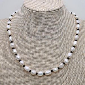 Chains Fashionable Natural Irregular Freshwater Pearl 6-7mm Alternating Cut Bead 3x4mm Necklace Jewelry Attractive Woman Gift