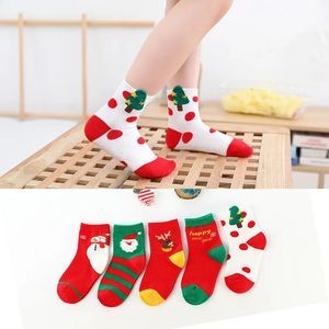 Çocuk Çoraplar 5 Çift/Paket Noel Çorapları Çocuklar Erkek Kız Kızlar Pamuk Karikatür Sokken Kar Tanesi Elk Noel Baba Çocuk Çoraplar 231121
