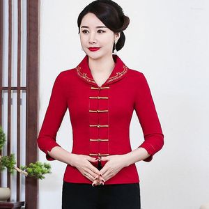 Roupas étnicas Cheongsam feminino plus size tops 2023 Moda de primavera Moda de algodão tradicional estilo vermelho chinês