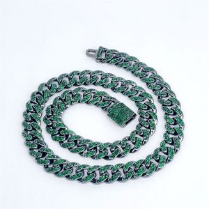 necklace for mens chain cuban link gold chains iced out jewelry New 12mm round emerald with rhinestone Cuban necklace thick