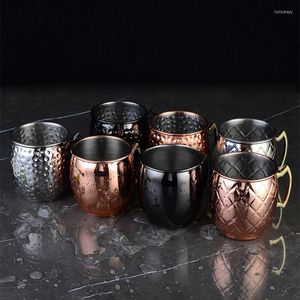 Cups Saucers 530ML 18 Ounces Unique Moscow Mule Copper Mug Handcrafted 304 Stainless Steel Cup Cocktail Beer Coffee Glass Plated