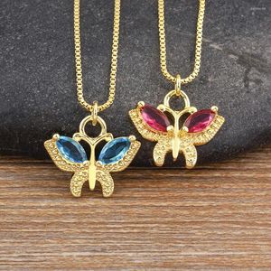 Chains AIBEF Butterfly Shape Pendant Rhinestone Necklace Chain Charm Women Copper CZ 8 Colors Jewelry Patry Temperament Sweet Cute Gift