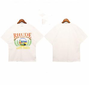 Najlepsze kunszt Rhude krótkie rękawe męskie koszule T Summer Projektant mody Tshirts Street Casual Cotton Printing Ogabersia koszula US rozmiar