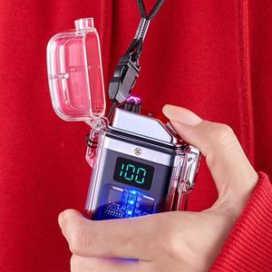 Feuerzeuge Neue Pulse Plasma Doppel Arc Feuerzeug Typ-C Wiederaufladbare Transparente Shell Outdoor Wasserdichte Batterie Display männer Werkzeuge