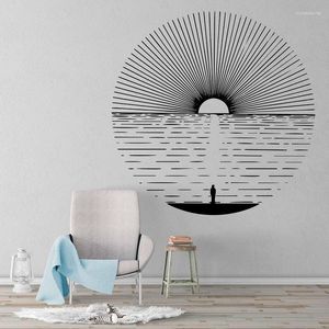 Wall Stickers Seaside Sun Rises Art Home Living Room Bedroom Office Decorative Decals Wallpaper JH27