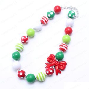 Jóias New Christmas Baby Kid Chunky Colar Pretty Red Bow Girl Kids Bubblegum Bead Crianças Jóias Drop Delivery Baby, Kids Mater Dhbza