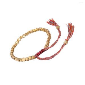 Link Bracelets Handmade Tibetan Buddhist Braided Cotton Copper Beads Lucky Rope Bracelet & Bangles For Women Men Thread Religion