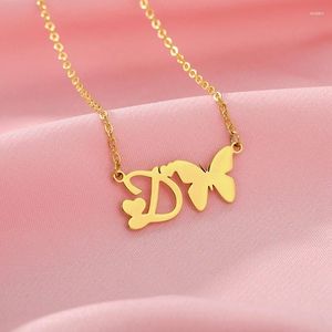 Anhänger Halsketten Nette Trend Schmetterling Herz Initialen Halskette Für Frauen Charme Brief Schmuck Edelstahl Kette Choker Freundschaft Geschenk