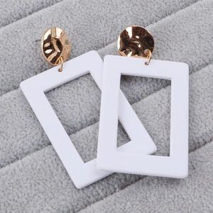 Dangle Earrings Korean White Rectangular Acrylic For Women Girls Geometric Gold Color Fashion Party Jewelry Gifts