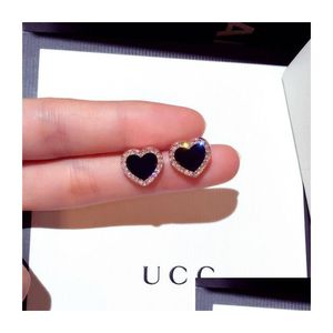 Stud 925 Sterling Sier Heart Earrings for Women 18K Rose Gold Shining Crystal Ear Rings smycken Party Drop Delivery Dh92k