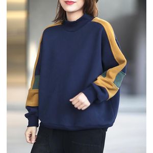 Kadın Hoodies Sweatshirts Koreli Kadınlar Sıradan Gevşek Akıllı Akıllı Sıcak Uzun Kol Kontrast Renk Patchwork Sweatshirt Kadın Şık TR