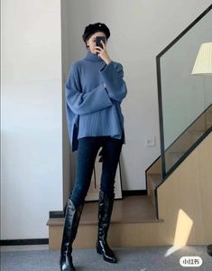 Women's Sweaters toteme Wool Sweater High Collared Side Slit for Women